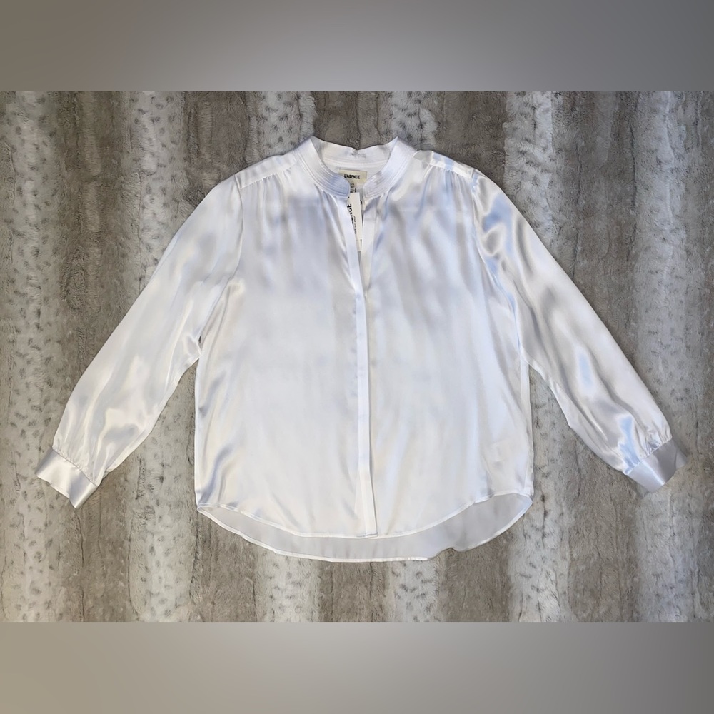 NWT💕L'AGENCE Bianca Silk Charmeuse Blouse in White Size XL - Picture 6 of 14
